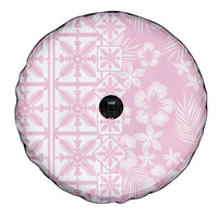Pastel Pink Kahili Quilt Hawaii Spare Tire Cover Tropical Flower Seamless Half Style