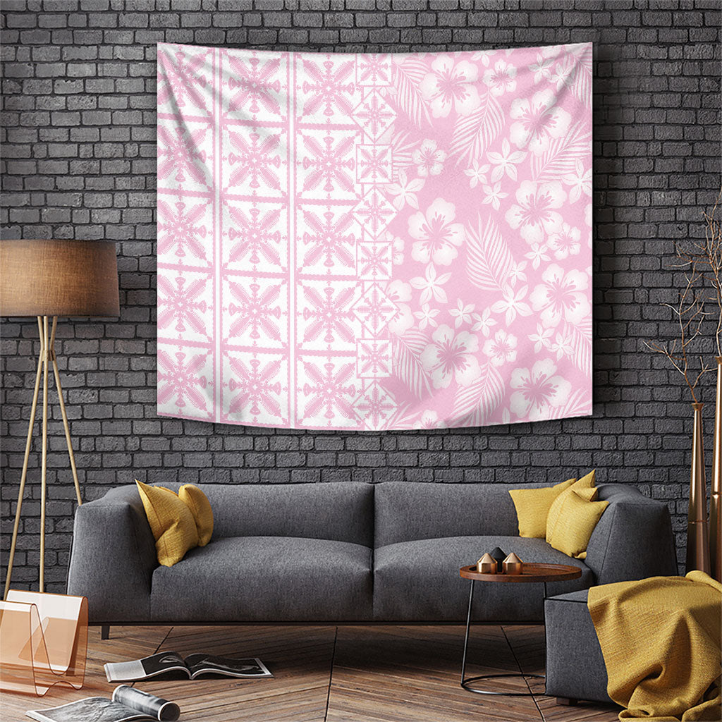 Pastel Pink Kahili Quilt Hawaii Tapestry Tropical Flower Seamless Half Style LT14 Pink - Polynesian Pride