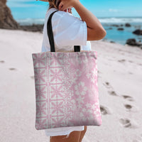 Pastel Pink Kahili Quilt Hawaii Tote Bag Tropical Flower Seamless Half Style
