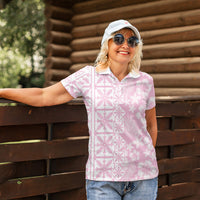 Pastel Pink Kahili Quilt Hawaii Women Polo Shirt Tropical Flower Seamless Half Style