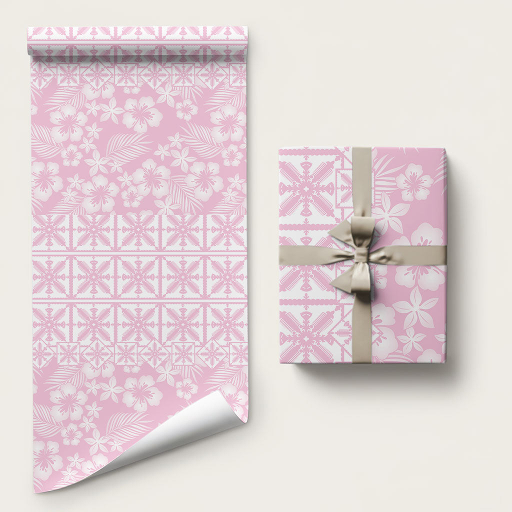 Pastel Pink Kahili Quilt Hawaii Wrapping Paper Tropical Flower Seamless Half Style LT14 58" × 23" Pink - Polynesian Pride