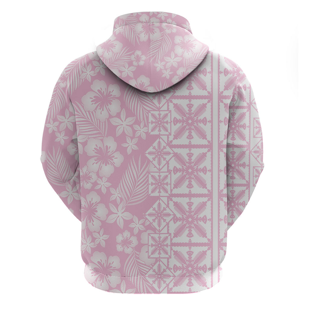 Pastel Pink Kahili Quilt Hawaii Zip Hoodie Tropical Flower Seamless Half Style