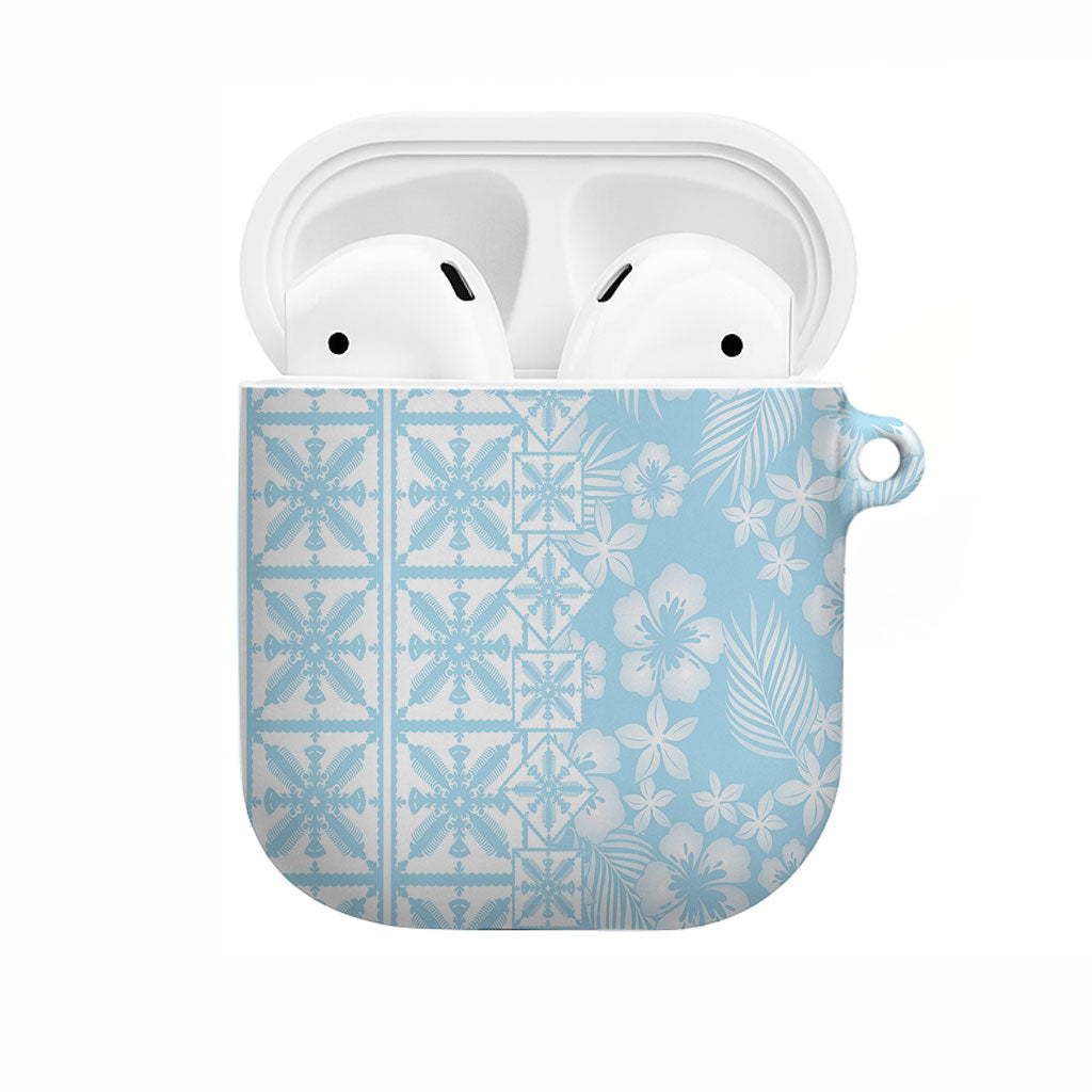 Pastel Blue Kahili Quilt Hawaii AirPods Case Tropical Flower Seamless Half Style LT14 Blue - Polynesian Pride
