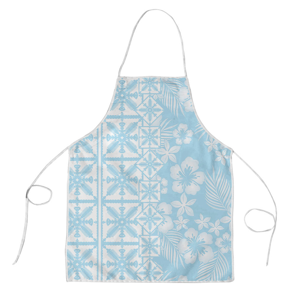 Pastel Blue Kahili Quilt Hawaii Apron Tropical Flower Seamless Half Style LT14 Blue - Polynesian Pride