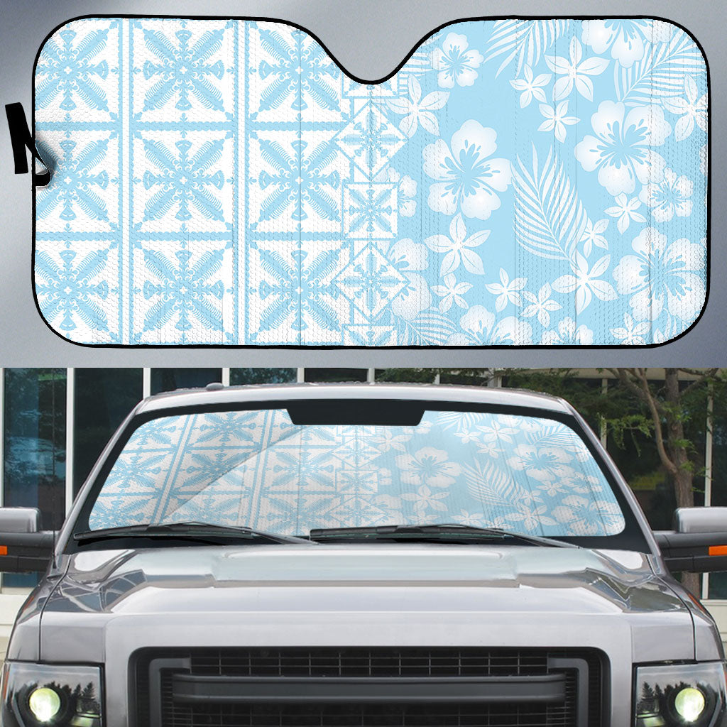 Pastel Blue Kahili Quilt Hawaii Auto Sun Shade Tropical Flower Seamless Half Style LT14 Blue - Polynesian Pride