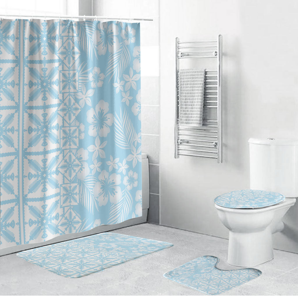 Pastel Blue Kahili Quilt Hawaii Bathroom Set Tropical Flower Seamless Half Style LT14 Bathroom Set (4 pcs) Blue - Polynesian Pride