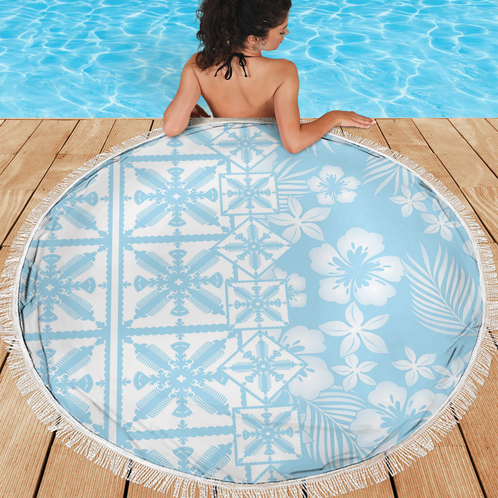 Pastel Blue Kahili Quilt Hawaii Beach Blanket Tropical Flower Seamless Half Style