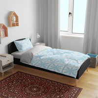 Pastel Blue Kahili Quilt Hawaii Bedding Set Tropical Flower Seamless Half Style