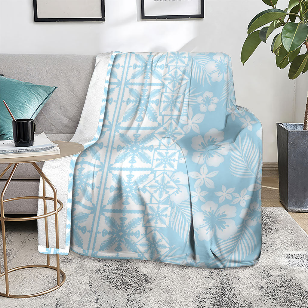 Pastel Blue Kahili Quilt Hawaii Blanket Tropical Flower Seamless Half Style