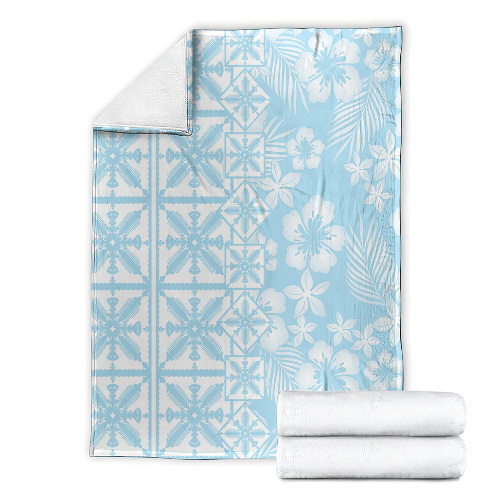 Pastel Blue Kahili Quilt Hawaii Blanket Tropical Flower Seamless Half Style