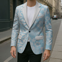 Pastel Blue Kahili Quilt Hawaii Blazer Tropical Flower Seamless Half Style