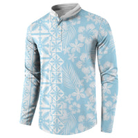 Pastel Blue Kahili Quilt Hawaii Button Sweatshirt Tropical Flower Seamless Half Style