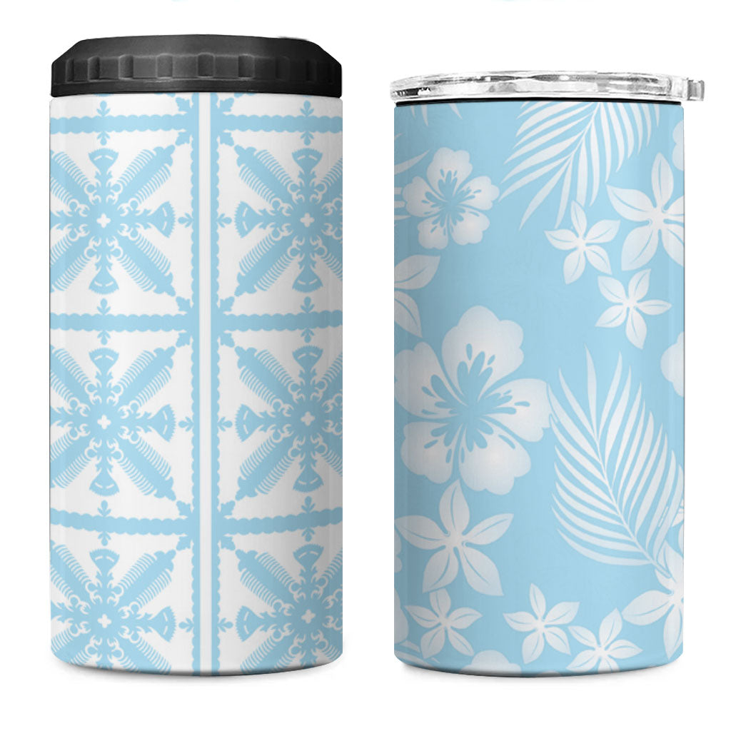 Pastel Blue Kahili Quilt Hawaii 4 in 1 Can Cooler Tumbler Tropical Flower Seamless Half Style LT14 One Size: 16 oz Blue - Polynesian Pride