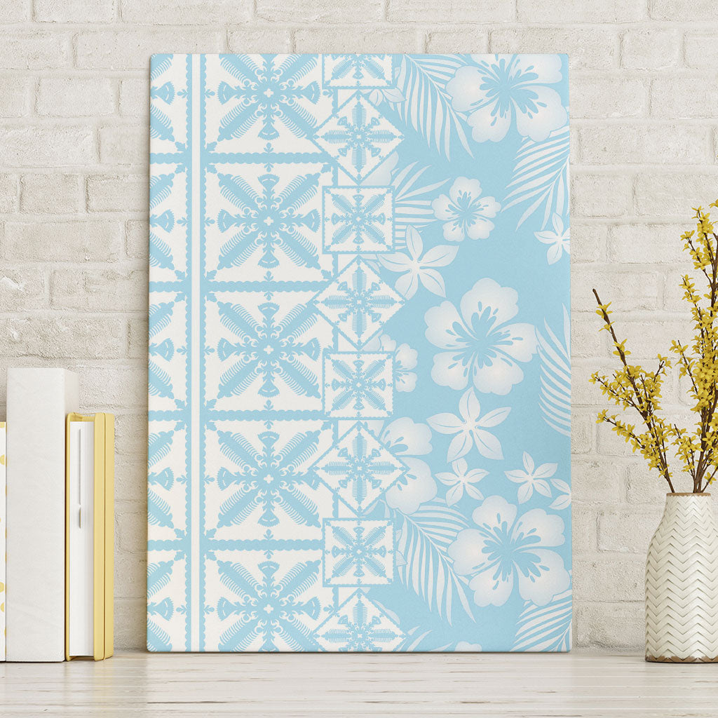 Pastel Blue Kahili Quilt Hawaii Canvas Wall Art Tropical Flower Seamless Half Style