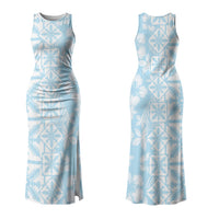 Pastel Blue Kahili Quilt Hawaii Couples Matching Tank Maxi Dress and Hawaiian Shirt Tropical Flower Seamless Half Style LT14 - Polynesian Pride