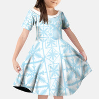 Pastel Blue Kahili Quilt Hawaii Family Matching Off Shoulder Maxi Dress and Hawaiian Shirt Tropical Flower Seamless Half Style