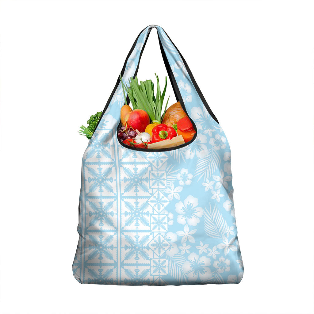 Pastel Blue Kahili Quilt Hawaii Grocery Bag Tropical Flower Seamless Half Style LT14 1-pack One Size Blue - Polynesian Pride