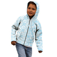 Pastel Blue Kahili Quilt Hawaii Kid Hoodie Tropical Flower Seamless Half Style