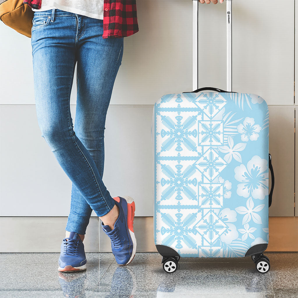 Pastel Blue Kahili Quilt Hawaii Luggage Cover Tropical Flower Seamless Half Style
