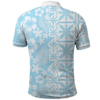 Pastel Blue Kahili Quilt Hawaii Polo Shirt Tropical Flower Seamless Half Style