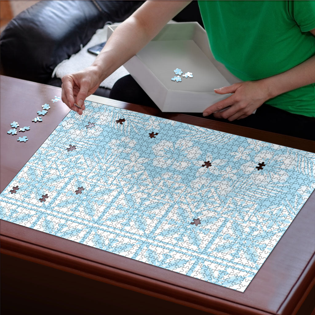 Pastel Blue Kahili Quilt Hawaii Puzzle Tropical Flower Seamless Half Style