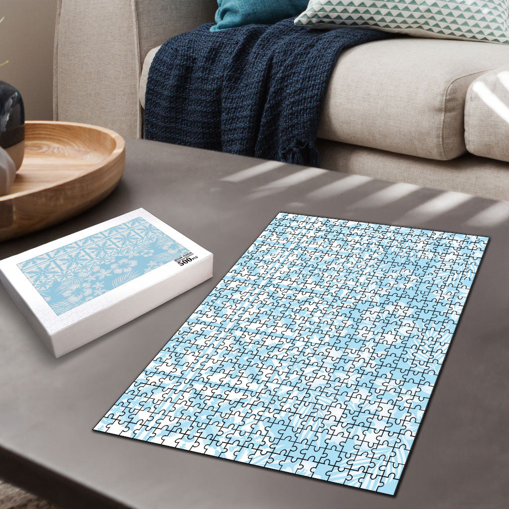 Pastel Blue Kahili Quilt Hawaii Puzzle Tropical Flower Seamless Half Style