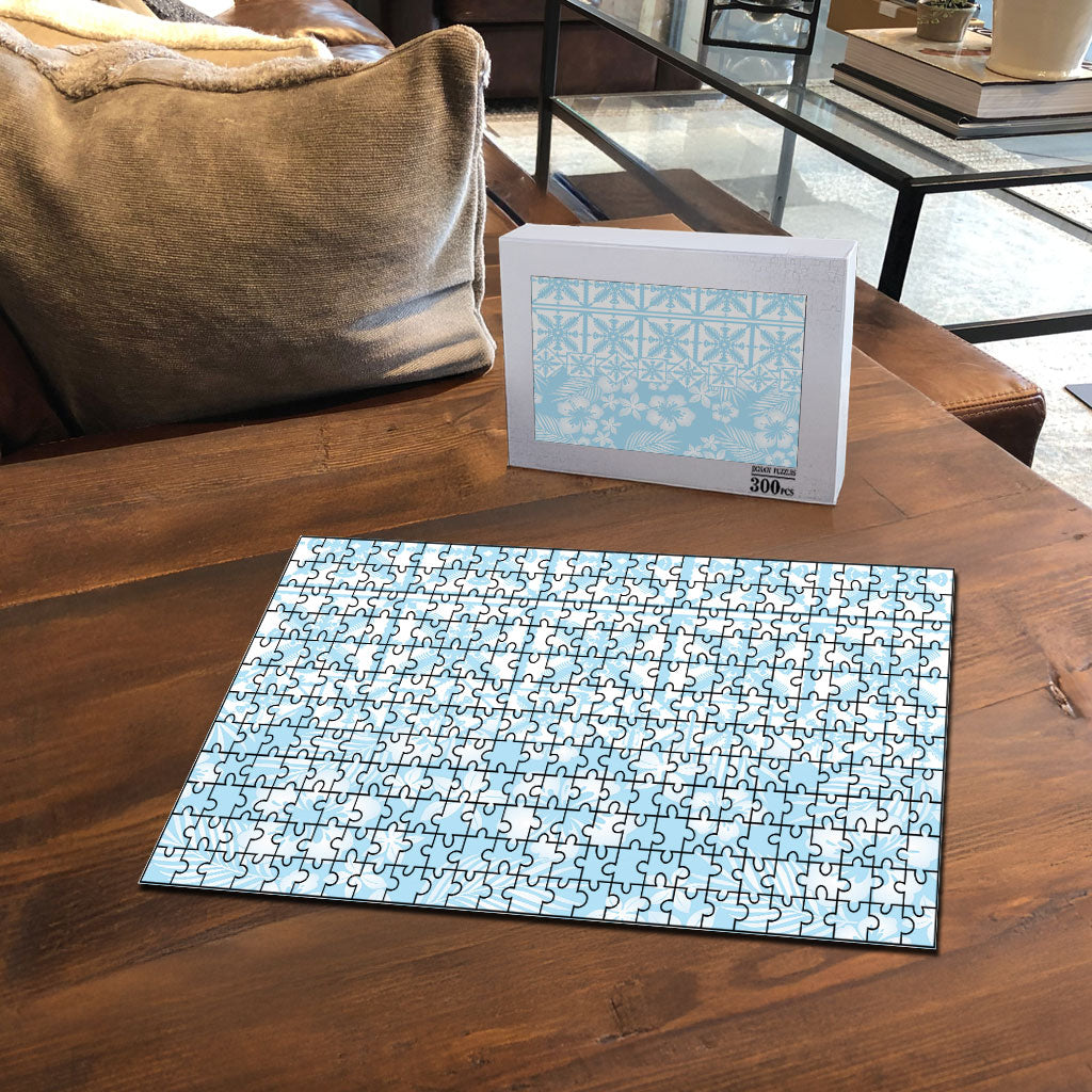 Pastel Blue Kahili Quilt Hawaii Puzzle Tropical Flower Seamless Half Style