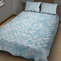 Pastel Blue Kahili Quilt Hawaii Quilt Bed Set Tropical Flower Seamless Half Style