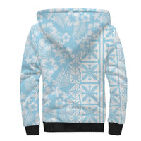 Pastel Blue Kahili Quilt Hawaii Sherpa Hoodie Tropical Flower Seamless Half Style