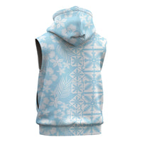 Pastel Blue Kahili Quilt Hawaii Sleeveless Hoodie Tropical Flower Seamless Half Style