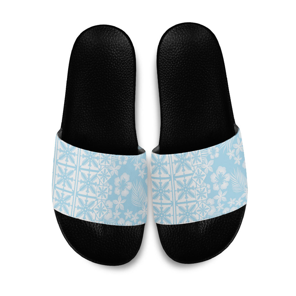 Pastel Blue Kahili Quilt Hawaii Slide Sandals Tropical Flower Seamless Half Style LT14 Blue - Polynesian Pride