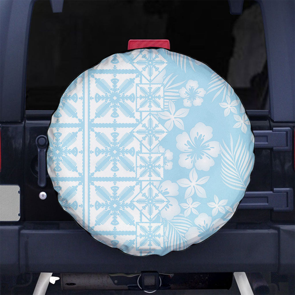 Pastel Blue Kahili Quilt Hawaii Spare Tire Cover Tropical Flower Seamless Half Style LT14 No hole Blue - Polynesian Pride