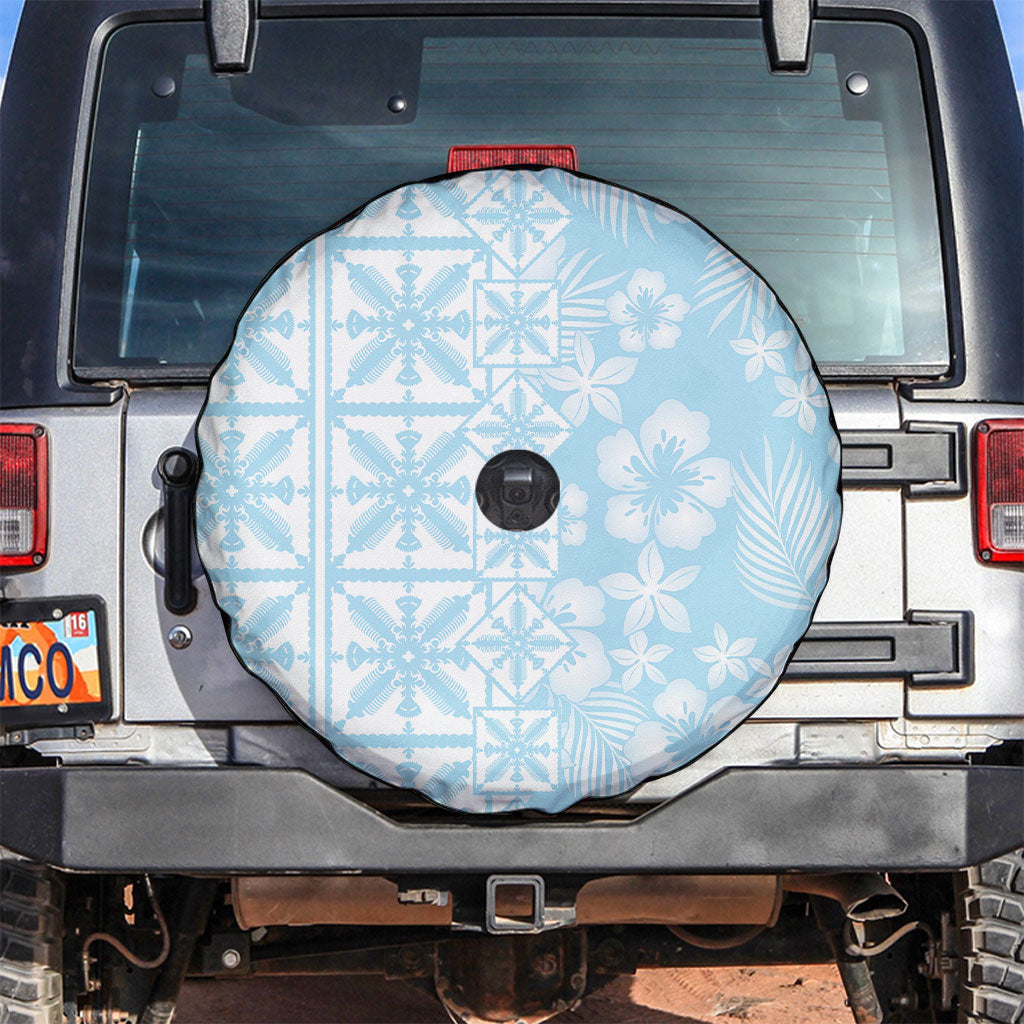 Pastel Blue Kahili Quilt Hawaii Spare Tire Cover Tropical Flower Seamless Half Style