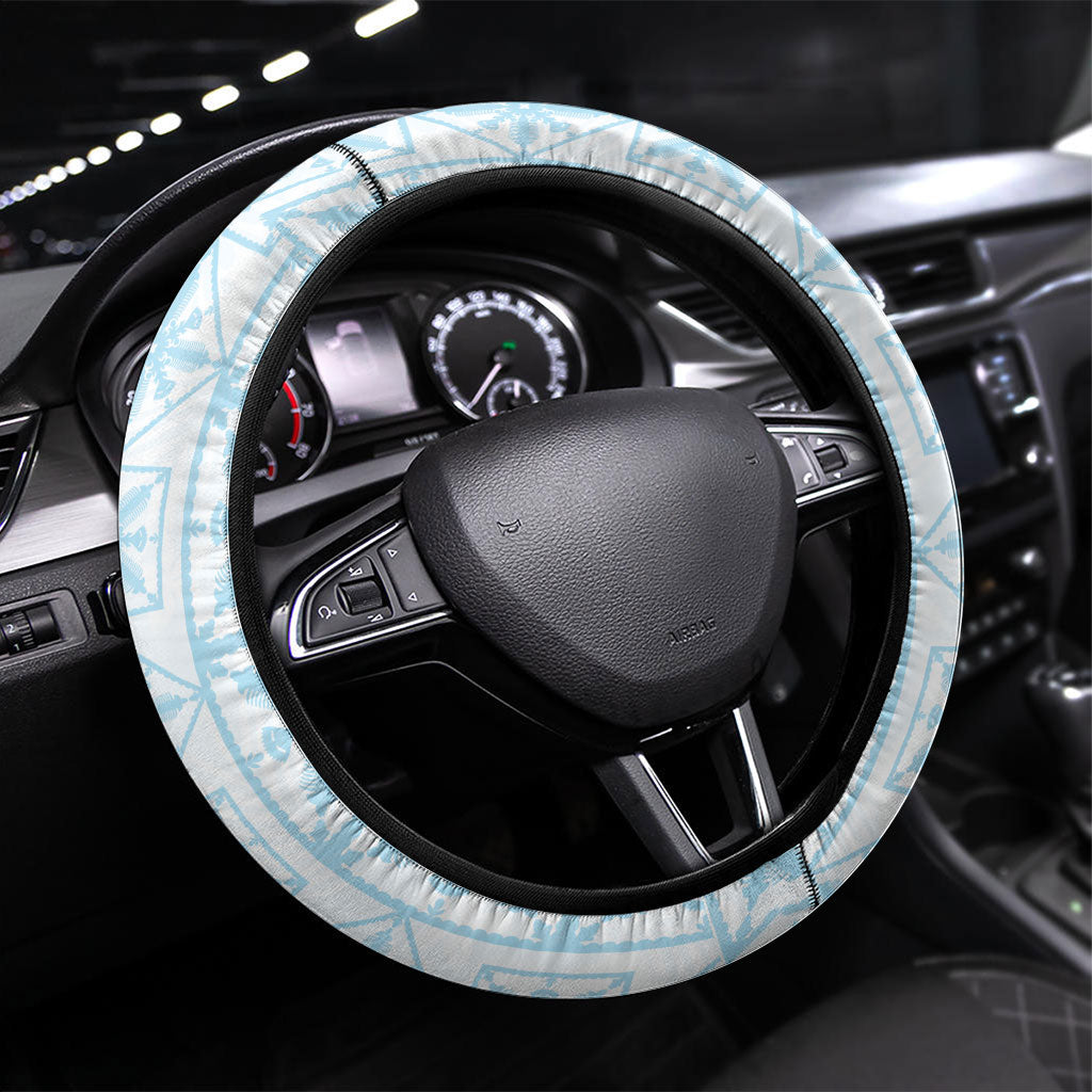 Pastel Blue Kahili Quilt Hawaii Steering Wheel Cover Tropical Flower Seamless Half Style