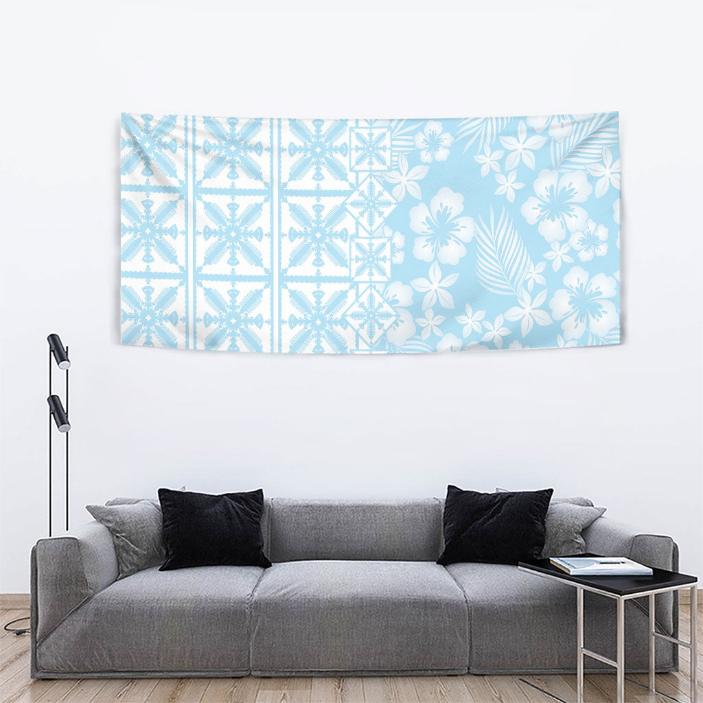 Pastel Blue Kahili Quilt Hawaii Tapestry Tropical Flower Seamless Half Style