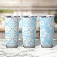 Pastel Blue Kahili Quilt Hawaii Tumbler Cup Tropical Flower Seamless Half Style