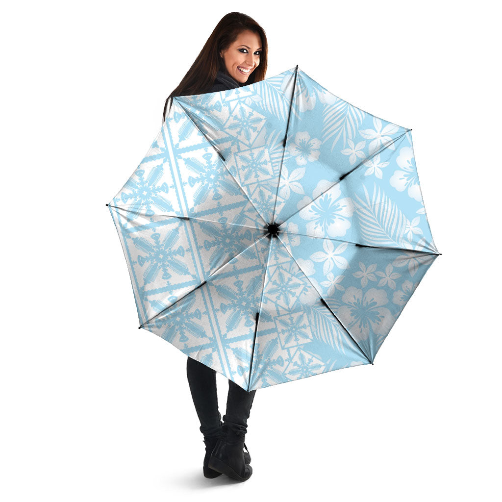 Pastel Blue Kahili Quilt Hawaii Umbrella Tropical Flower Seamless Half Style