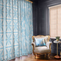 Pastel Blue Kahili Quilt Hawaii Window Curtain Tropical Flower Seamless Half Style