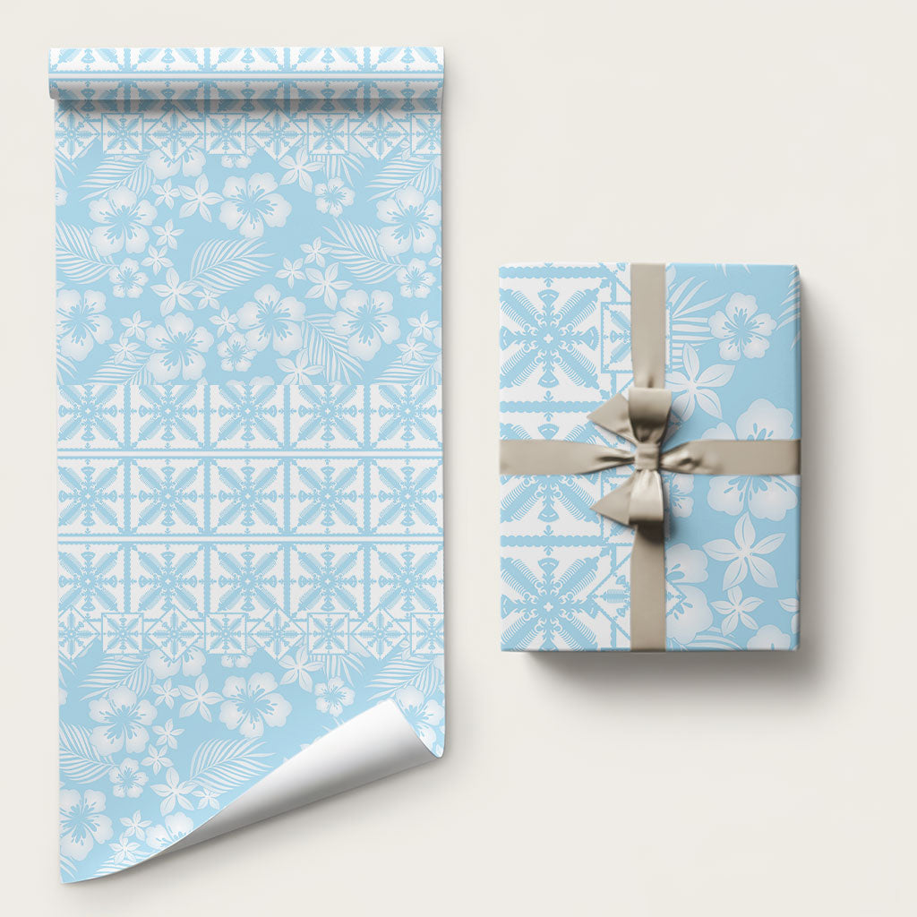 Pastel Blue Kahili Quilt Hawaii Wrapping Paper Tropical Flower Seamless Half Style