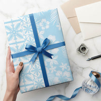 Pastel Blue Kahili Quilt Hawaii Wrapping Paper Tropical Flower Seamless Half Style