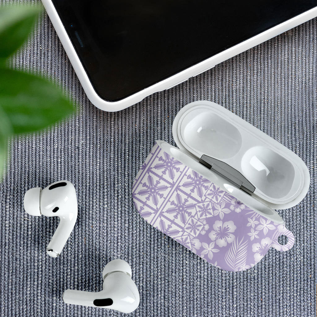 Pastel Purple Kahili Quilt Hawaii AirPods Case Tropical Flower Seamless Half Style
