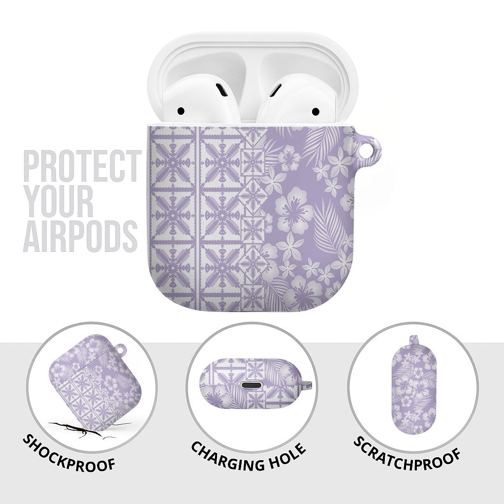 Pastel Purple Kahili Quilt Hawaii AirPods Case Tropical Flower Seamless Half Style