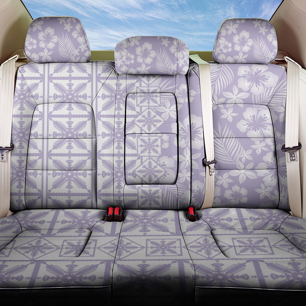 Pastel Purple Kahili Quilt Hawaii Back Car Seat Cover Tropical Flower Seamless Half Style