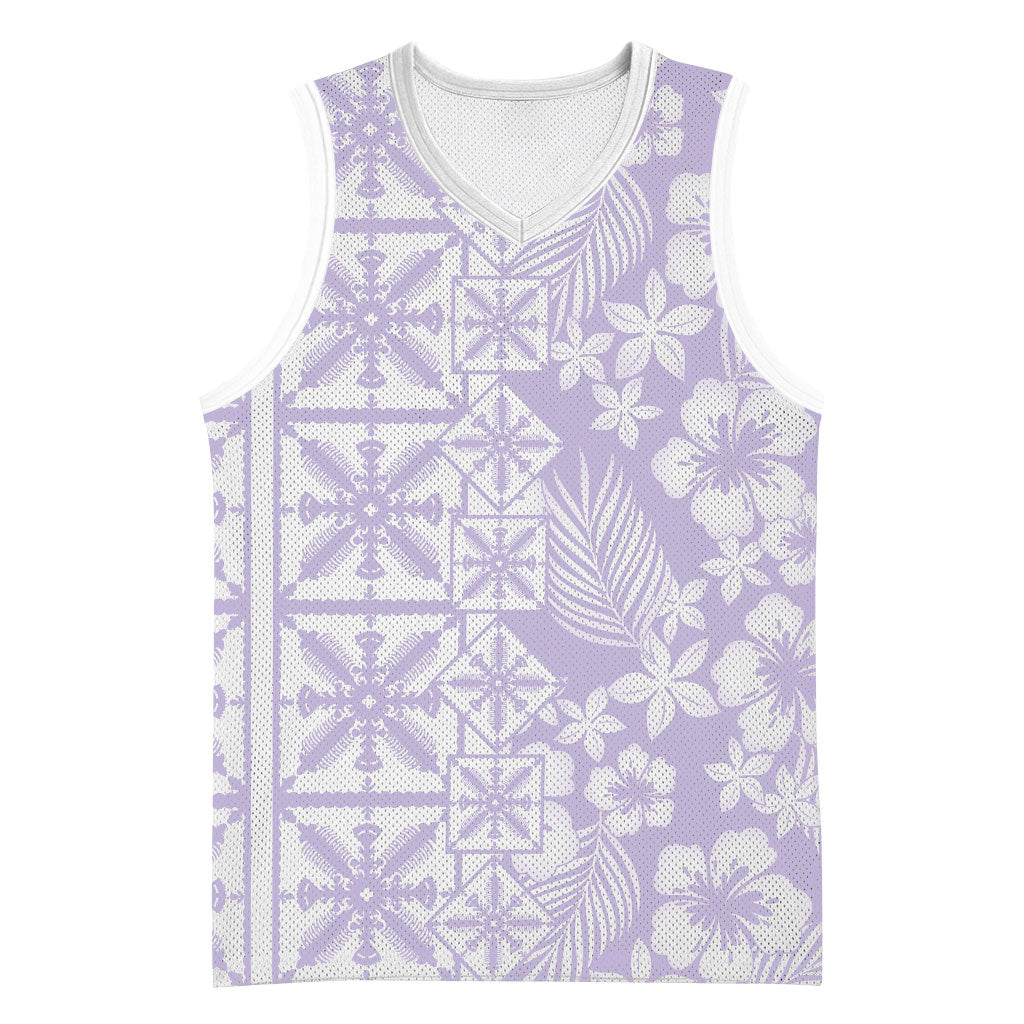 Pastel Purple Kahili Quilt Hawaii Basketball Jersey Tropical Flower Seamless Half Style