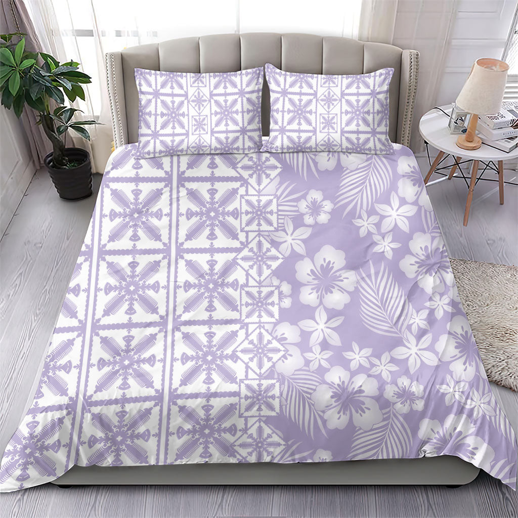 Pastel Purple Kahili Quilt Hawaii Bedding Set Tropical Flower Seamless Half Style