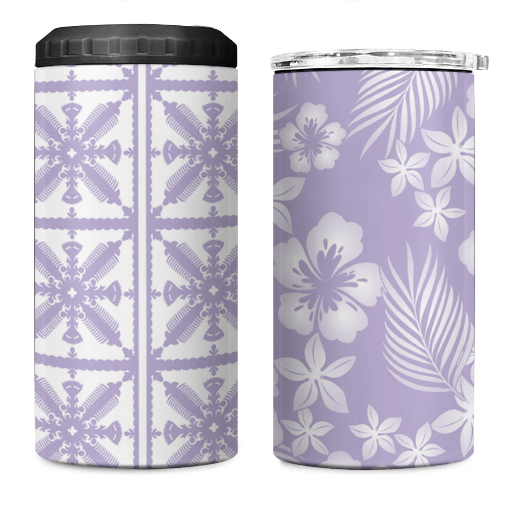 Pastel Purple Kahili Quilt Hawaii 4 in 1 Can Cooler Tumbler Tropical Flower Seamless Half Style LT14 One Size: 16 oz Purple - Polynesian Pride