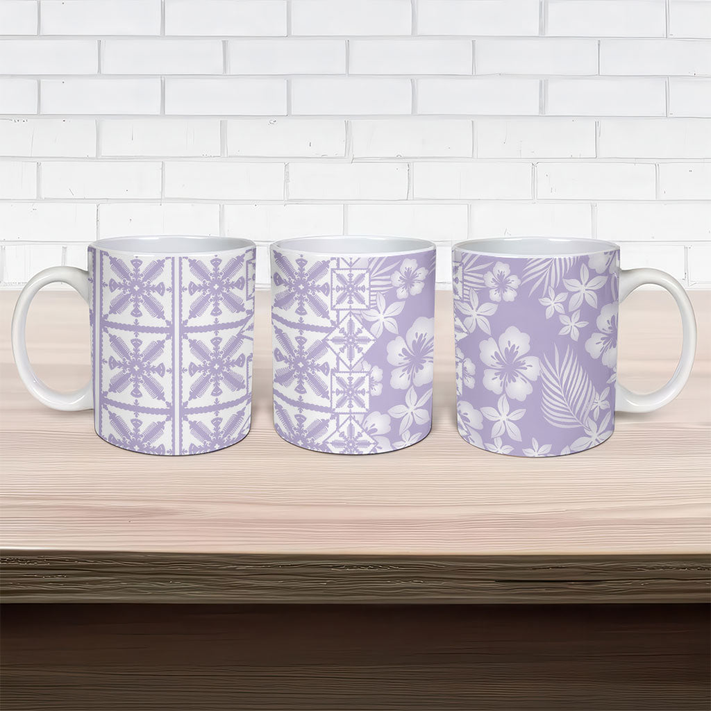 Pastel Purple Kahili Quilt Hawaii Ceramic Mug Tropical Flower Seamless Half Style