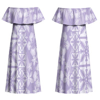 Pastel Purple Kahili Quilt Hawaii Couples Matching Off Shoulder Maxi Dress and Hawaiian Shirt Tropical Flower Seamless Half Style LT14 - Polynesian Pride