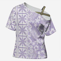 Pastel Purple Kahili Quilt Hawaii Cross Shoulder Shirt Tropical Flower Seamless Half Style