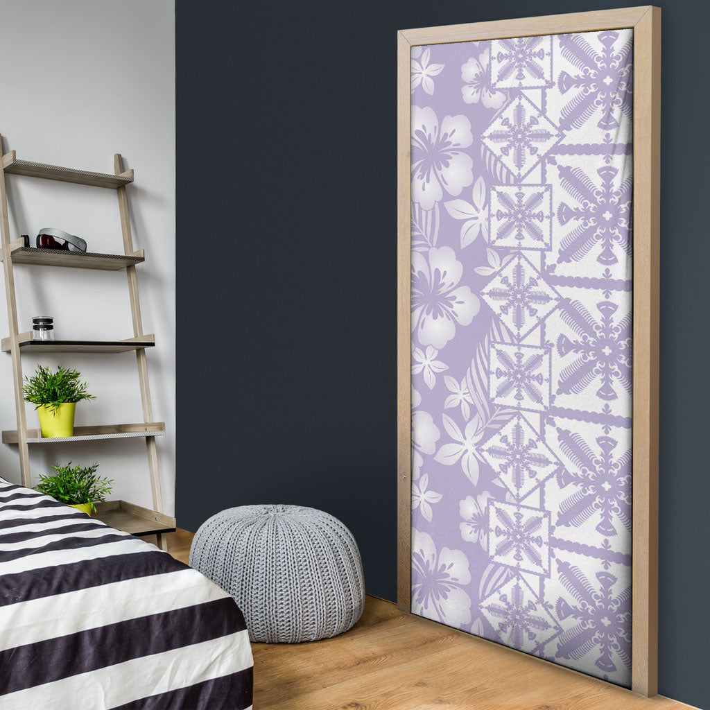 Pastel Purple Kahili Quilt Hawaii Door Cover Tropical Flower Seamless Half Style